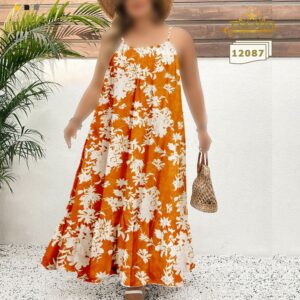 پیراهن ساحلی آستین بندی دامن کلوش زنانه سایزبزرگ