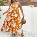 پیراهن ساحلی آستین بندی دامن کلوش زنانه سایزبزرگ